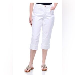 New Royalty white jeans Cuffed Denim Capris tummy control sz 6 nwt